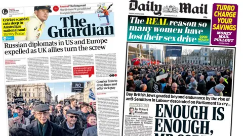 Composite image showing Guardian and Daily Mail front pages