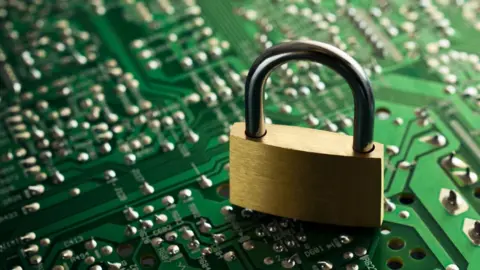 Getty Images A padlock resting on a circuitboard.