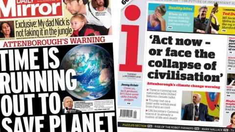 Composite image showing Mirror and i front pages