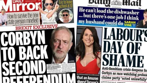 Composite image featuring Daily Mirror and Daily Mail front pages