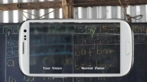 Peek Vision Smartphone screen showing blurred and in focus blackboard