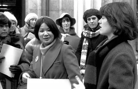 Steve Cagan Mary Jung at the protest