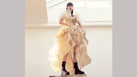 Markus Lambert/ Elizabeth by Elizabeth Emanuel Taffeta gowns, worn here with clumpy boots, are featured in Elizabeth by Elizabeth Emanuel’s Paris 1902 couture collection (Credit: Markus Lambert/ Elizabeth by Elizabeth Emanuel)