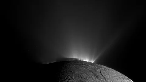 Esa Plumes of water have been pictured shooting up from the surface of Saturn's moon Enceladus (Credit: Getty Images)