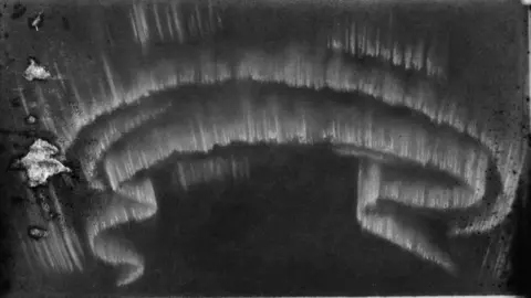 University of Bergen Library A grainy photograph of a sketch of the Northern Lights taken in the 19th Century