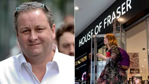 Getty Images Composite photo of Mike Ashley and the front of a House of Fraser store
