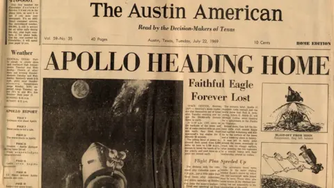 UT Austin’s Briscoe Center for American History Front page of The Austin American newspaper, July 22, 1969, from the Michael Cooper Papers