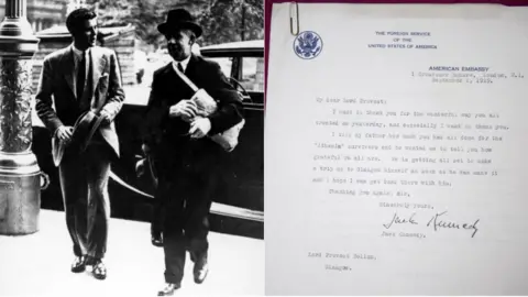 Glasgow Museums and Libraries Collection  John F. Kennedy meeting Lord Provost Patrick Dollan alongside one of the letters