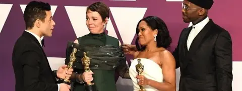 Getty Images Rami Malek, Olivia Colman, Regina King and Mahershala Ali with their Oscars statuettes
