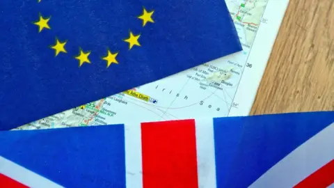 Getty Images Picture showing map of Irish Sea and EU and union jack