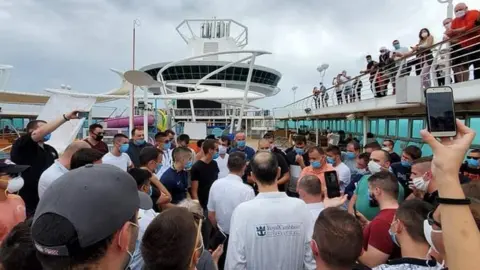 Jim Walker Protesters gather on the Majesty of the Seas cruise ship