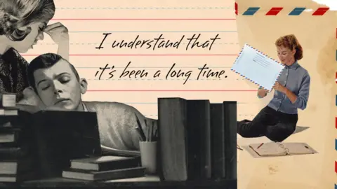 Somsara Rielly Man sitting at a typewriter with the words 'I understand that it's been a long time'