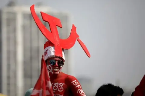 EPA Activists attend an election campaign mass gathering at Brigade Ground ahead of Assembly election in Kolkata, Eastern India, 28 February 2021. Thousands of Left, National Congress and Indian Secular Front activists participate a mass rally and gathering along with their leaders in Kolkata.