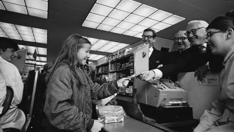 Getty Images Lord Sainsbury at a celebration of the company's centenary on 15 April 1969