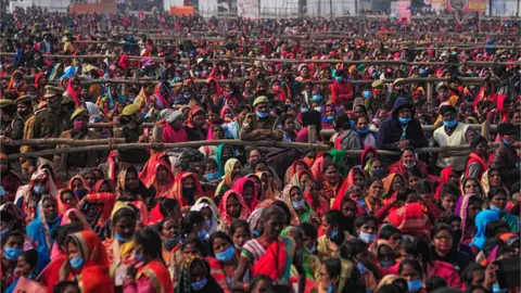 Getty Images Women at an election rally in Uttar Pradesh