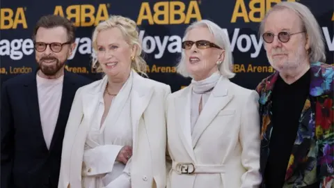 EPA Bjorn Ulvaeus, Agnetha Faltskog, Anni-Frid Lyngstad and Benny Andersson on the red carpet for the opening performance of the ABBA Voyage show