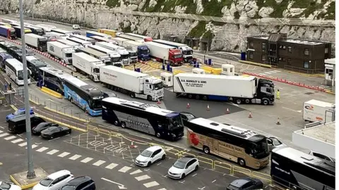 BBC Coaches and lorries at the Port of Dover