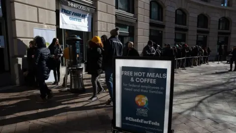 Getty Images Federal workers stood in lines for food during the 2018-19 government shutdown