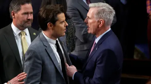 Getty Images Matt Gaetz speaks with Kevin McCarthy in January