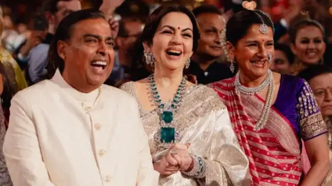 ANI Mukesh Ambani and Nita Ambani seen at the gala in Jamnagar