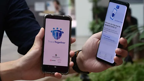 Getty Images The TraceTogether app has been heavily criticised for basic design flaws (Credit: Getty Images)