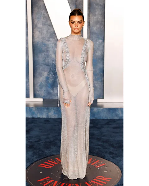 Getty Images Emily Ratajkowski was among several of this year's Oscars attendees who wore a risqué "naked dress" (Credit: Getty Images)