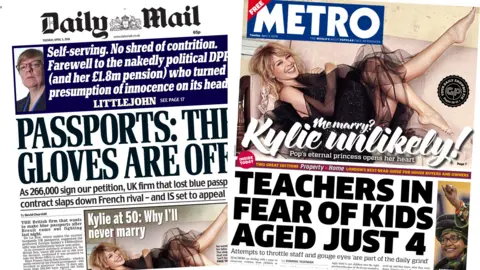 Metro and Daily Mail front pages 3 April