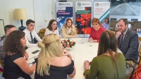 First Minister/Twitter Nicola Sturgeon meeting students