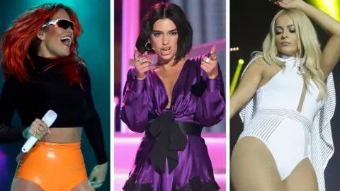 PA / Getty Images Rita Ora, Dua Lipa and Bebe Rexha