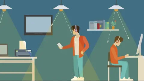 Getty Images Graphic showing people using wifi under cones of light