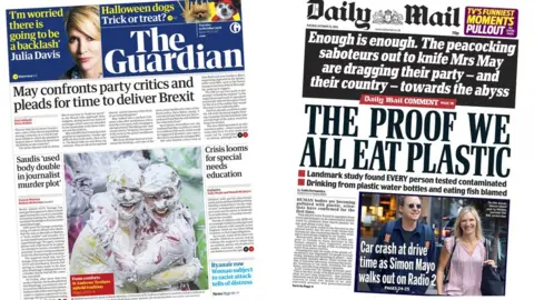 Guardian, Daily Mail Guardian and Daily Mail front pages for 23/10/18