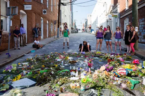 Alamy Flowers laid in Charlottesville for Heyer