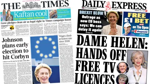 Front pages of the Times and the Daily Express