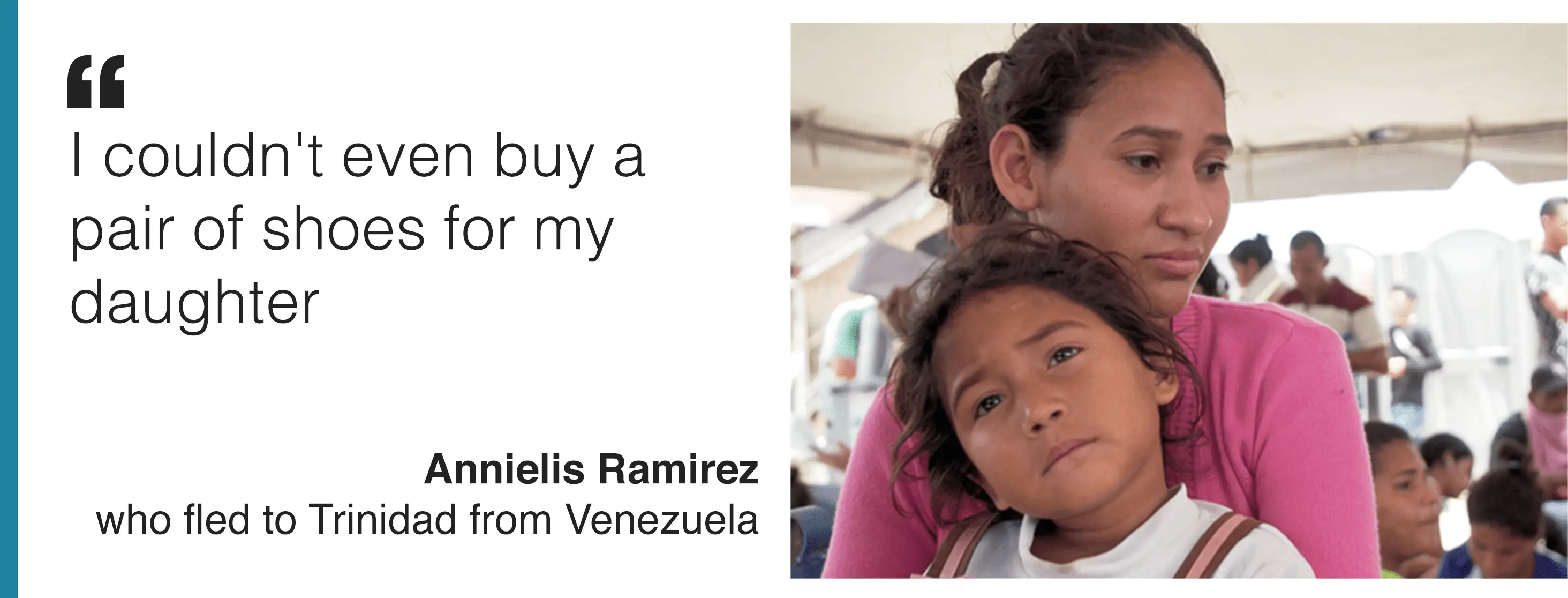 BBC Image and quote from Annielis Ramirez , who is among thousands of Venezuelans seeking a better life in Trinidad. She says: "Truly I can say Uganda at this point is home to us."