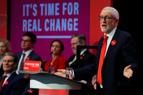 Reuters Jeremy Corbyn speaking at the release of the Labour Party manifesto