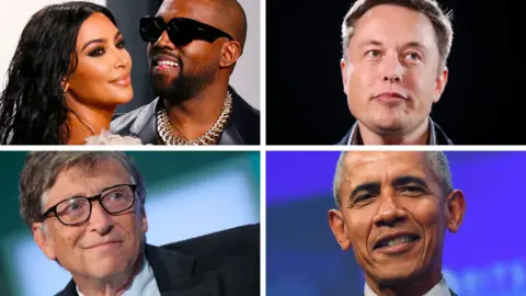 AFP/REUTERS Kim Kardashian West, Kanye West, Elon Musk, Bill Gates and Barack Obama