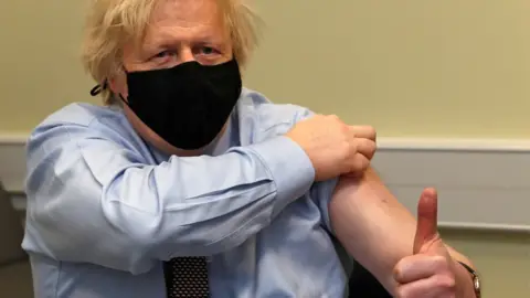 Pool/Reuters Prime Minister Boris Johnson pictured after receiving a dose of the Oxford-AstraZeneca Covid vaccine