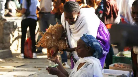 Getty Images A view from the Kedamay Weyane livestock market in Mekelle city of the Tigray region, in northern Ethiopia on March 16, 2021 as life returns back to normal after the city was captured with an operation towards Tigray People's Liberation Front (TPLF).