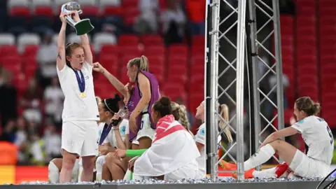 Reuters England's Keira Walsh celebrates with the trophy after winning Women"s Euro 2022