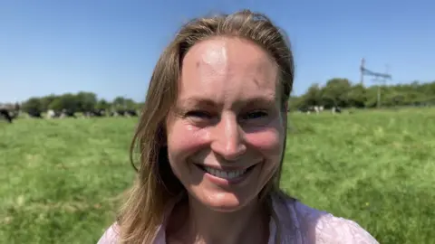 BBC Close up shot of dairy farmer Ceri Cryer's face