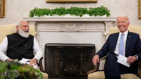 Getty Images U.S. President Joe Biden (R) and Indian Prime Minister Narendra Modi participate in a bilateral meeting in the Oval Office of the White House on September 24, 2021 in Washington, DC.