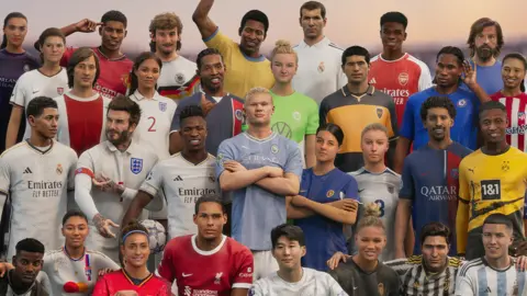 EA EA SPORTS FC 24 ULTIMATE EDITION COVER - FEATURED ATHLETES - Marta (BRA), Marcus Rashford (ENG), Rudi Völler (GER), Pelé (BRA), Zinedine Zidane (FRA), Bukayo Saka (ENG), Andrea Pirlo (ITA) 3rd row (L to R): Mia Hamm (USA), Johan Cruyff (NED), Alex Scott (ENG), Ronaldinho (BRA), Alexandra Popp (GER) Riquelme (ARG), Didier Drogba (CIV), Leicy Santos (COL) 2nd row (L to R): Jude Bellingham (ENG), David Beckham (ENG), Vinícius Jr. (BRA), Erling Haaland (NOR), Sam Kerr (AUS), Leah Williamson (ENG), Marquinhos (BRA), Youssoufa Moukoko (GER) Front row (L to R): Alexander Isak (SWE), Selma Bacha (FRA), Alexia Putellas (SPA), Virgil Van Dijk (NED), Son Heung-Min (KOR), Trinity Rodman (USA), Federico Chiesa (ITA), Enzo Fernández (ARG)