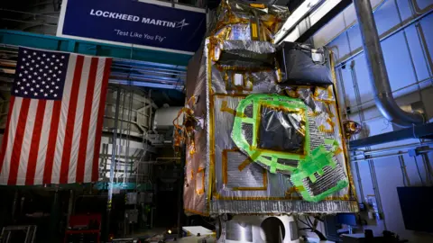 Lockheed Martin Space space craft with American flag on