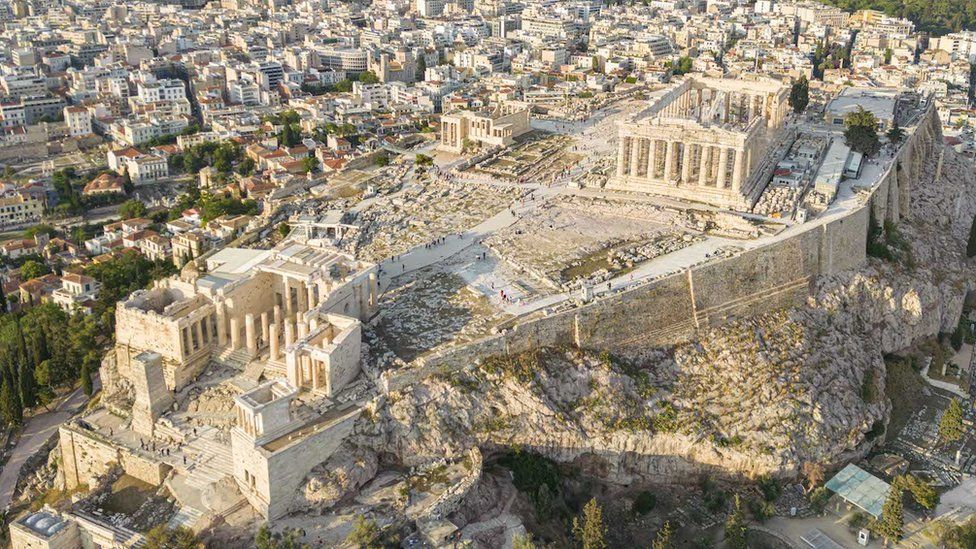 Aerial view of the Parthenon in Athens, Greece