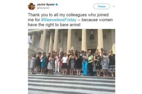 Jackie Speier / Twitter  Jackie Speier's tweet: "Thank you to all my colleagues who joined me for #SleevelessFriday - because women have the right to bare arms!"