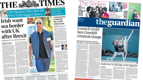 Times and Guardian front pages for 28/07/17