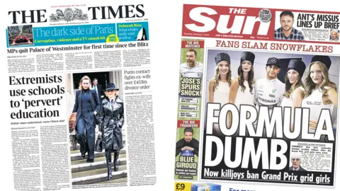 Times, Sun Times and Sun front pages for 01/02/18
