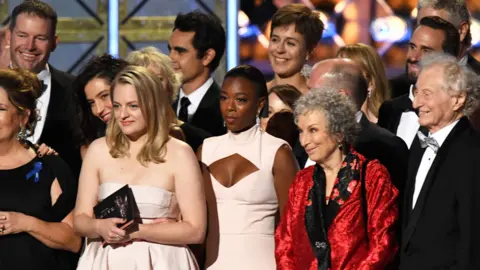 Getty Images Margaret Atwood and the cast and crew of The Handmaid's Tale