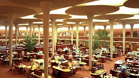 United States Library of Congress The dramatic columns of the Johnson Wax headquarters in Racine, Wisconsin (Credit: United States Library of Congress)