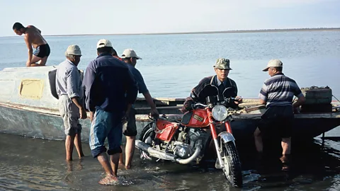 Nick Middleton Vozrozhdeniya was still an island in 2005, so the team arrived by boat (Credit: Nick Middleton)